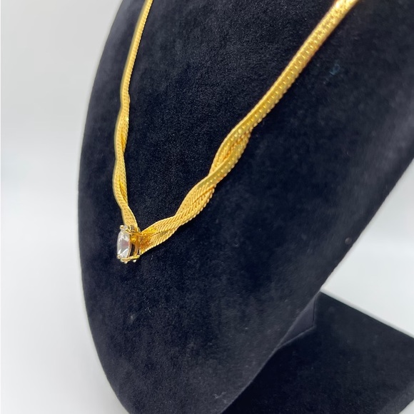 A Beautiful 10K Gold Plated Marquis Cut Cz Set Braided Herringbone Avon Necklace - Picture 7 of 10